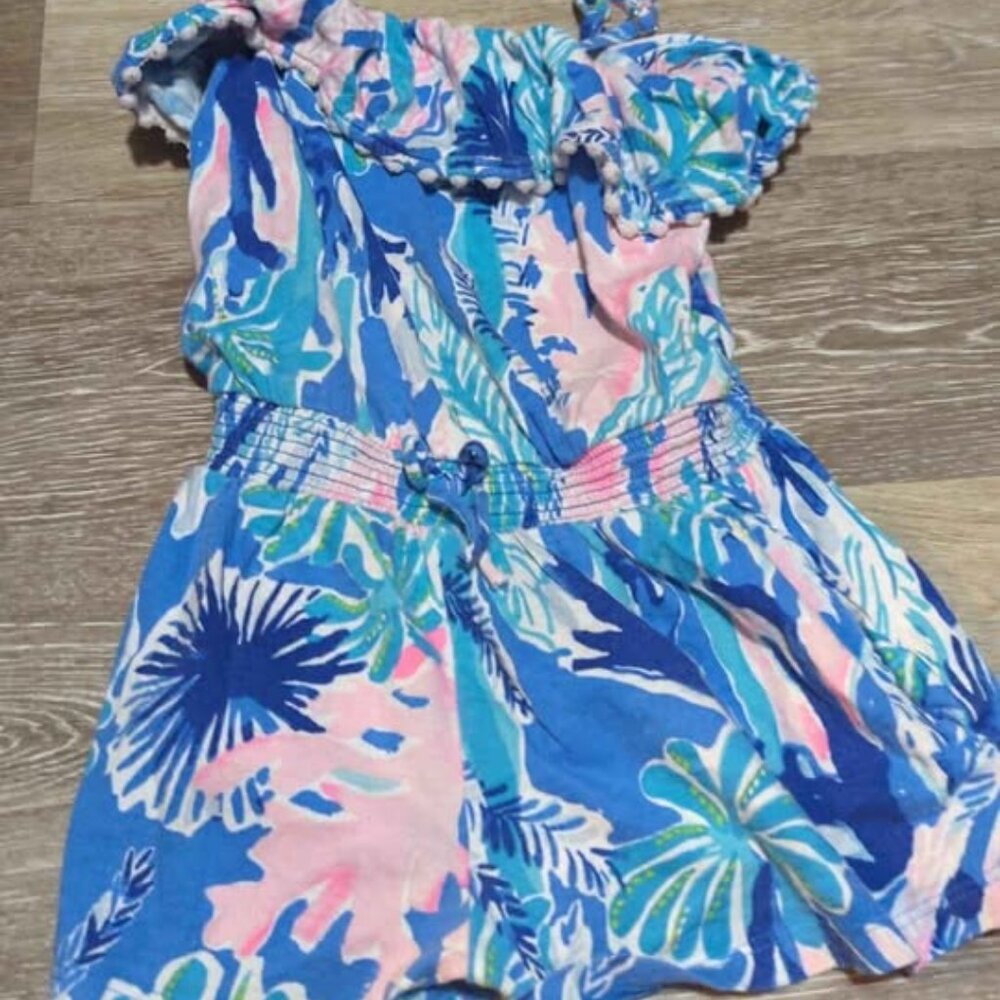 Lilly Pulitzer Girls Blue, Pink & Green Tropical Print Dress